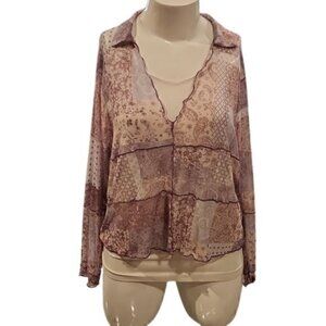 [Polly & Esther] Sheer Collared Purple Long Sleeve - Size 4X